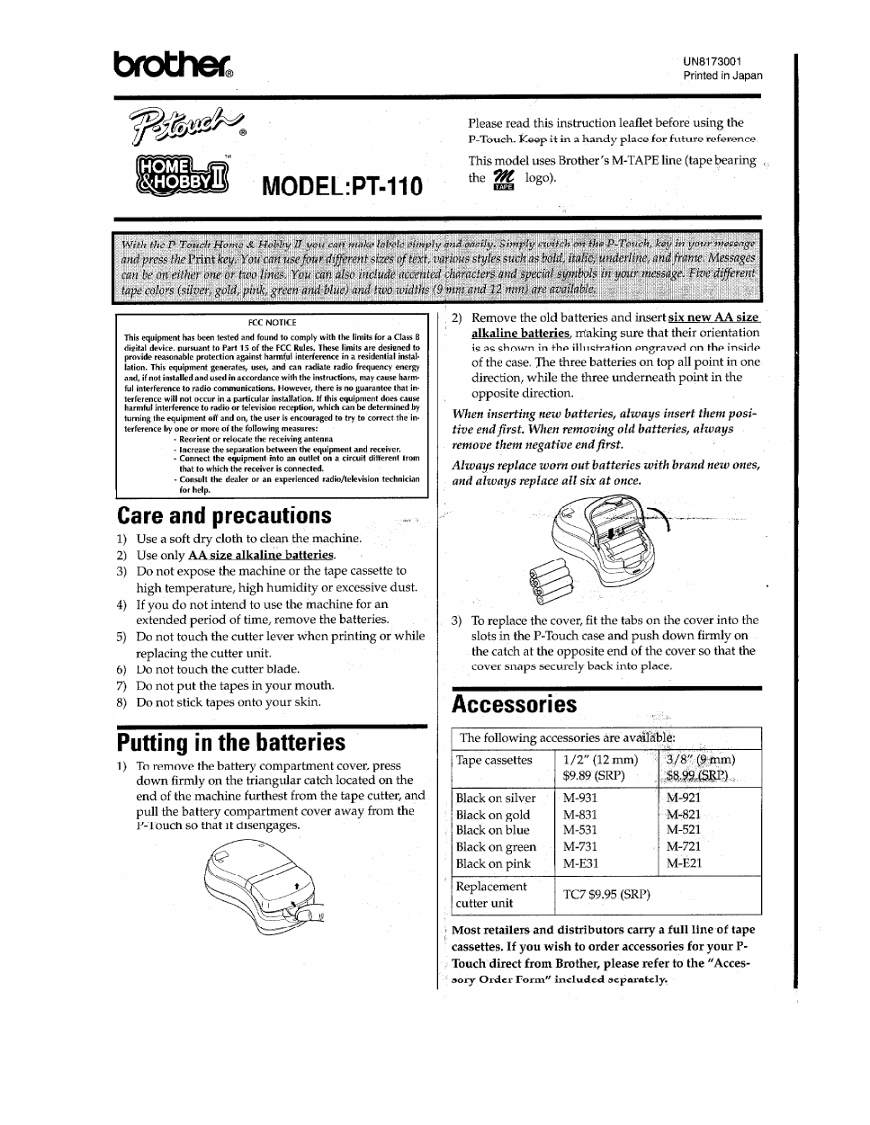 Brother P Touch 7600 User Manual